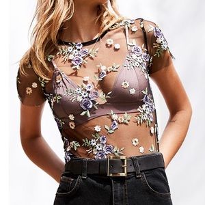 Floral mesh top